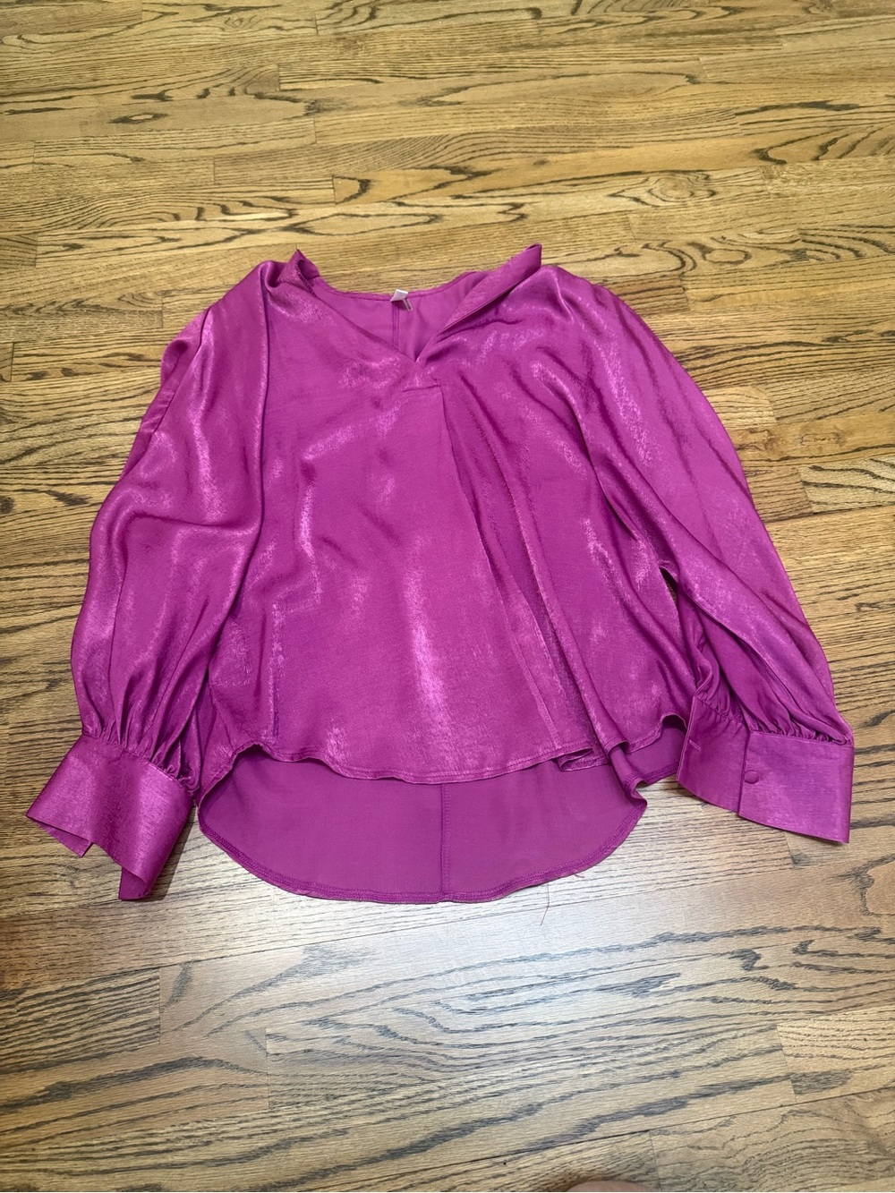 Women's Shiny Glam Magenta Blouse - Elegant Long-Sleeve Top
